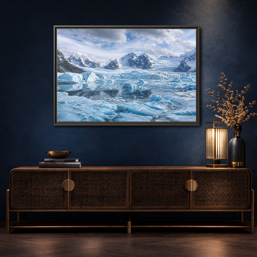 Mockup 4. Nature Glacier Blue Glacier shown as stretched canvas wall art