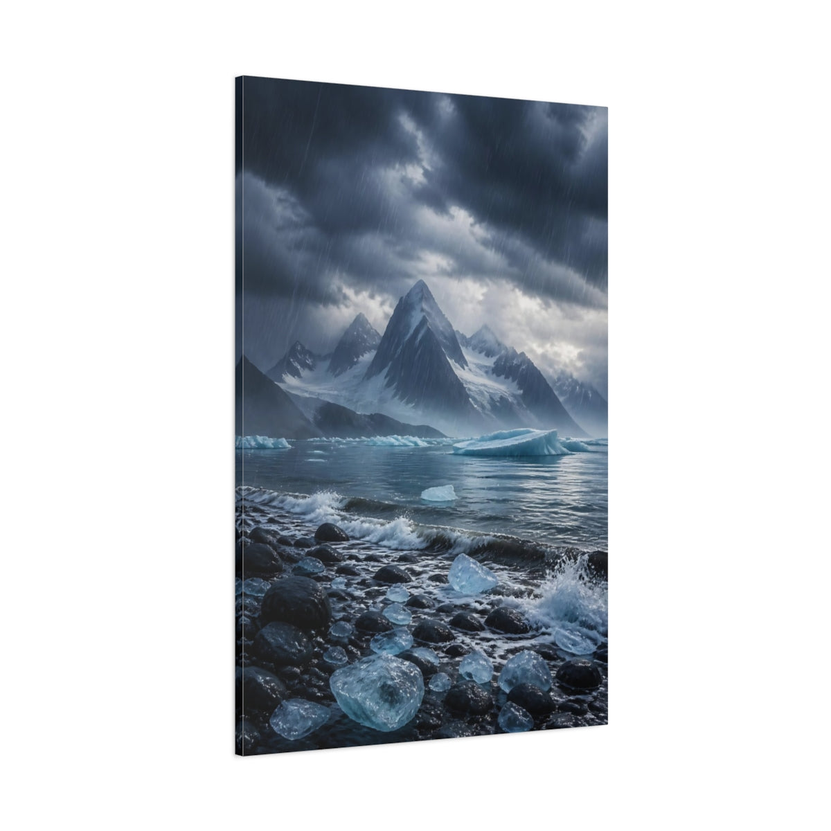 Side Mockup 1. Nature Glacier Mountains Stormy Arctic shown as stretched canvas wall art