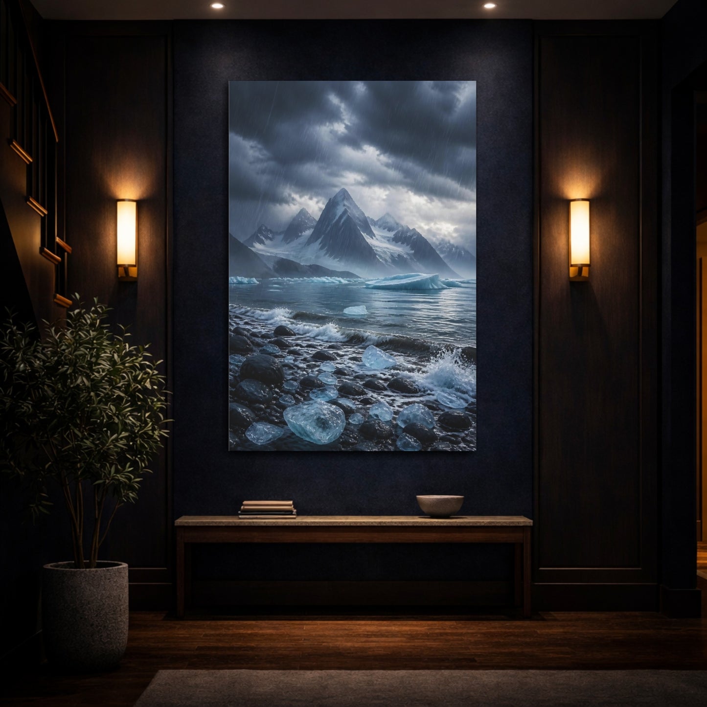 Mockup 4. Nature Glacier Mountains Stormy Arctic shown as stretched canvas wall art