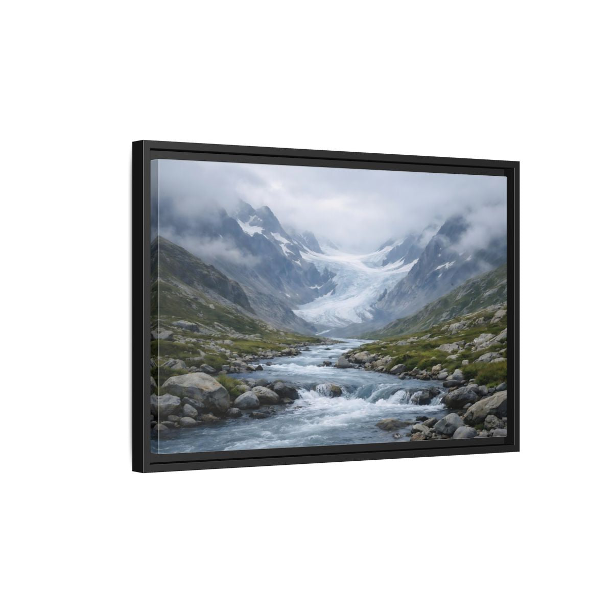 Side Mockup 3. Nature Glacier Valley Mountain Glacier shown as stretched canvas wall art