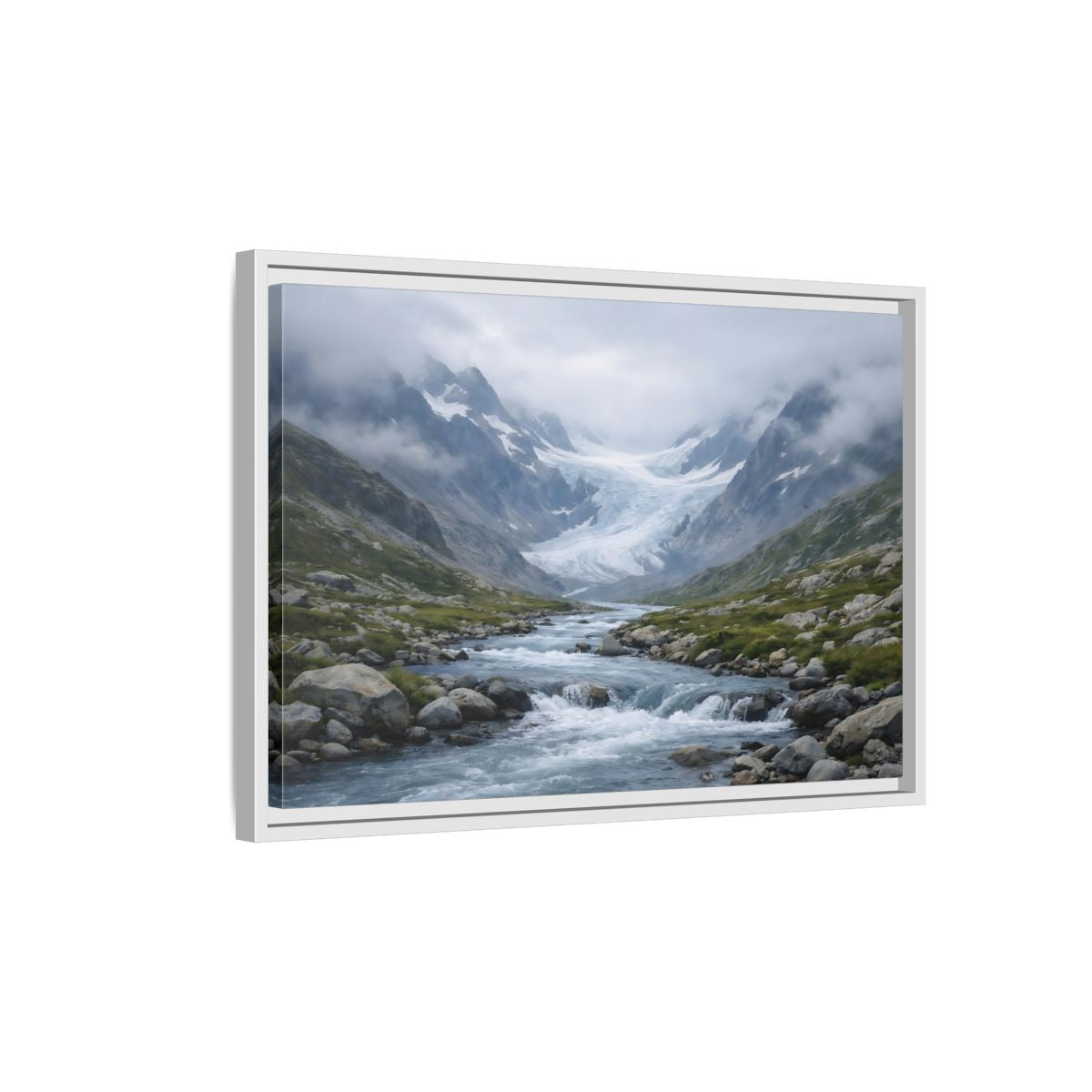 Side Mockup 1. Nature Glacier Valley Mountain Glacier shown as stretched canvas wall art