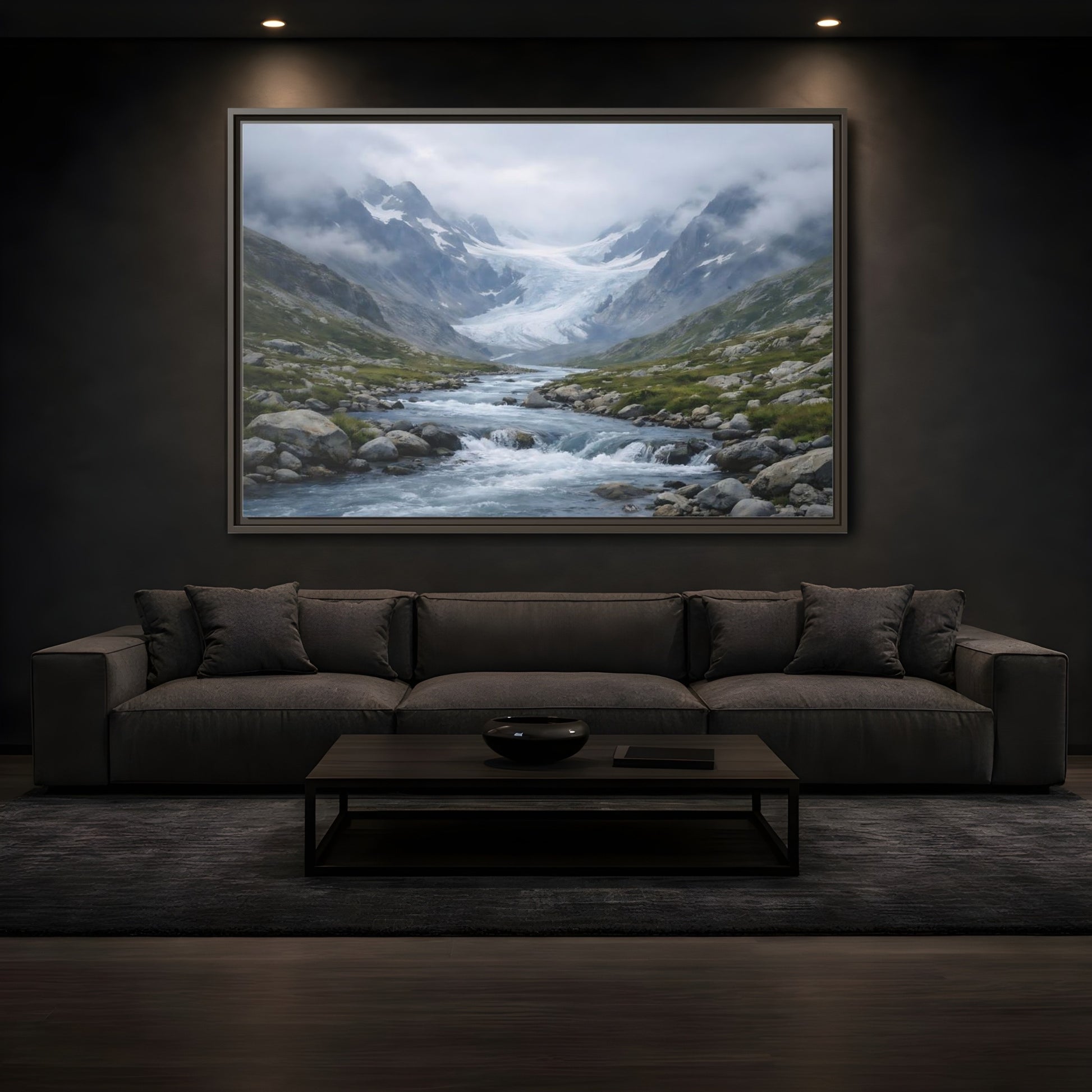 Mockup 3. Nature Glacier Valley Mountain Glacier shown as stretched canvas wall art