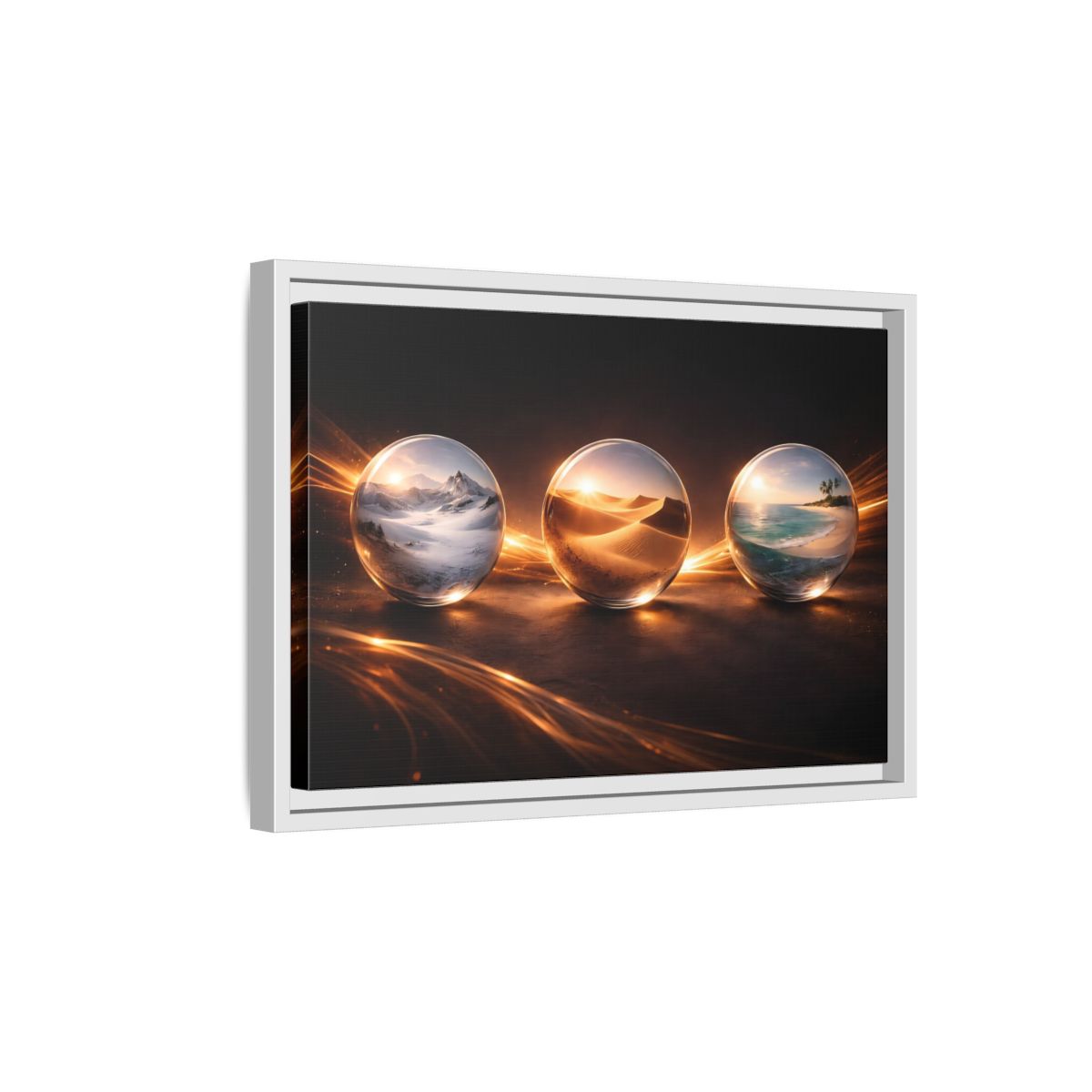 Side Mockup 4. Nature Glass Spheres Golden Glow shown as stretched canvas wall art