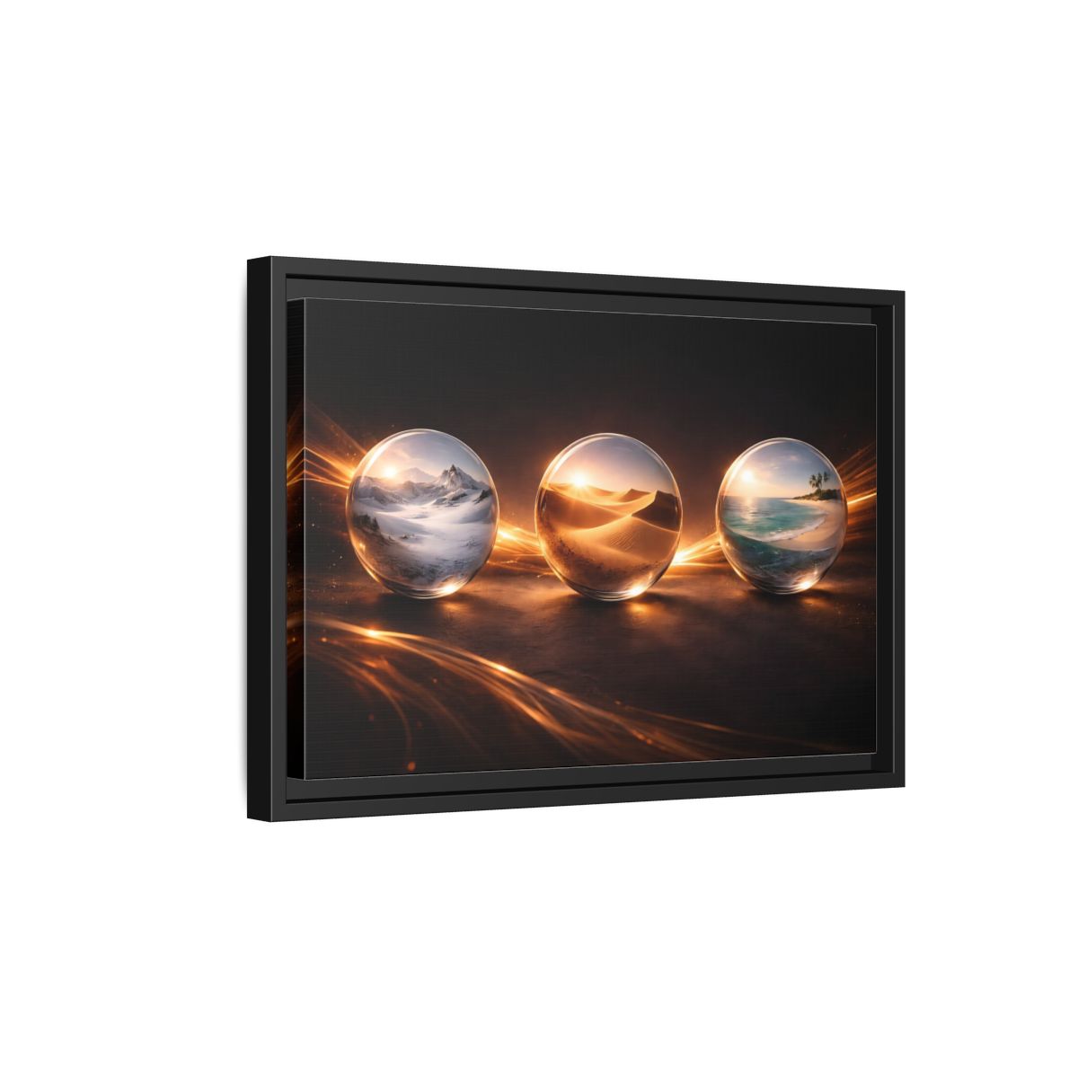 Side Mockup 6. Nature Glass Spheres Golden Glow shown as stretched canvas wall art