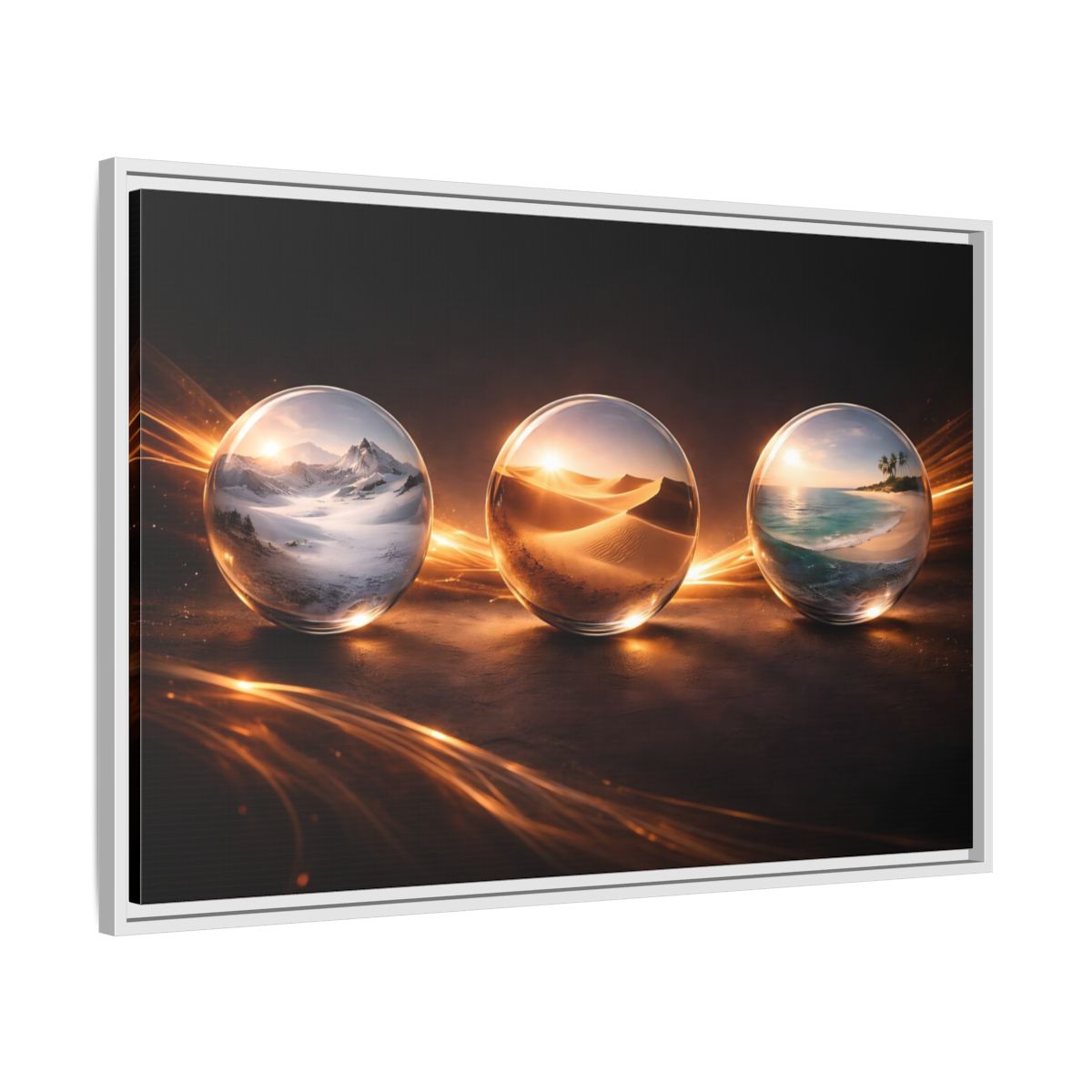 Side Mockup 9. Nature Glass Spheres Golden Glow shown as stretched canvas wall art