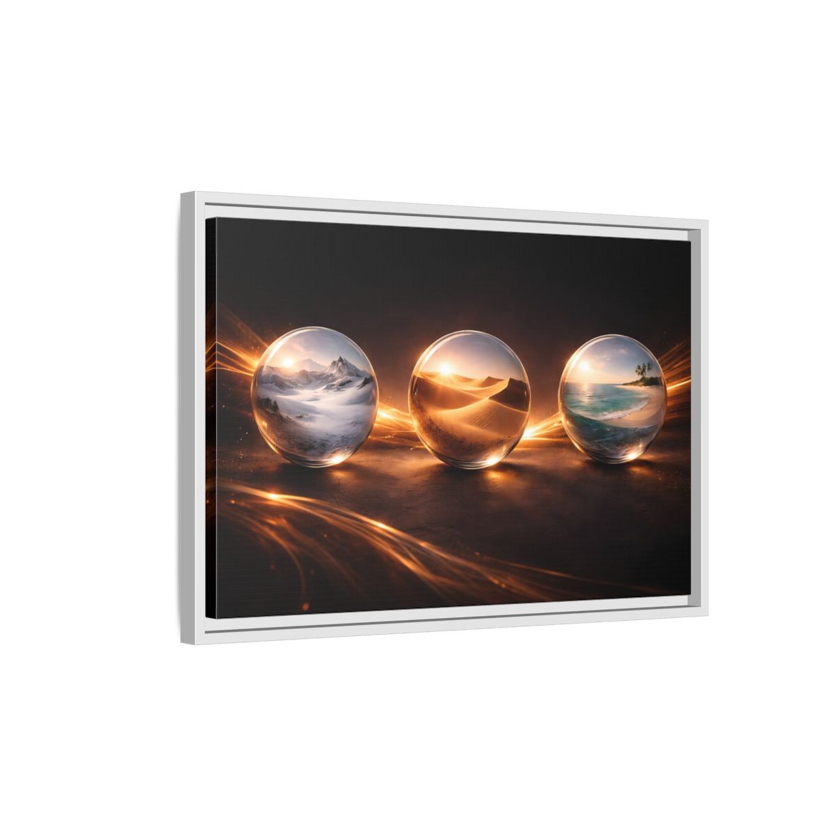 Side Mockup 1. Nature Glass Spheres Golden Glow shown as stretched canvas wall art