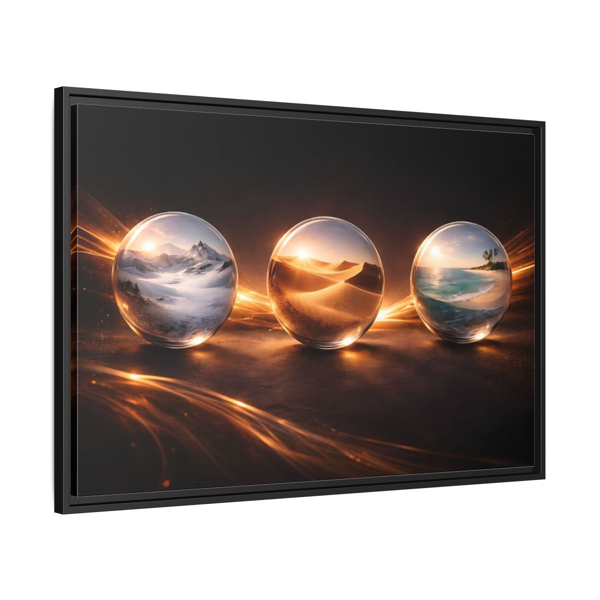 Side Mockup 13. Nature Glass Spheres Golden Glow shown as stretched canvas wall art