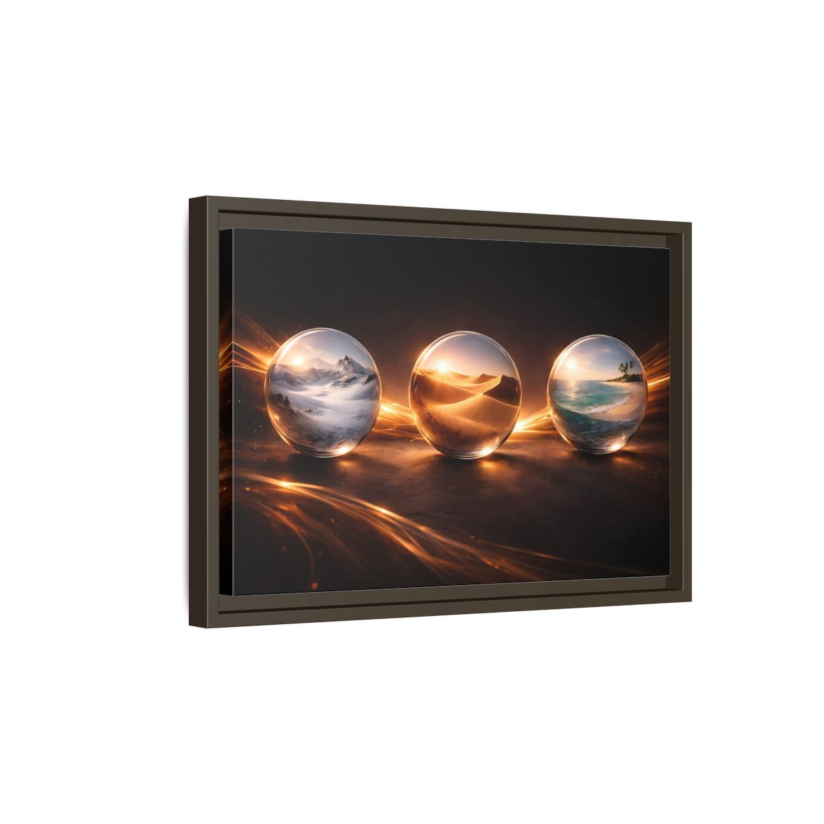 Side Mockup 5. Nature Glass Spheres Golden Glow shown as stretched canvas wall art