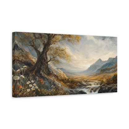 Side Mockup 3. Nature Gnarly Tree Golden Tree Landscape shown as stretched canvas wall art
