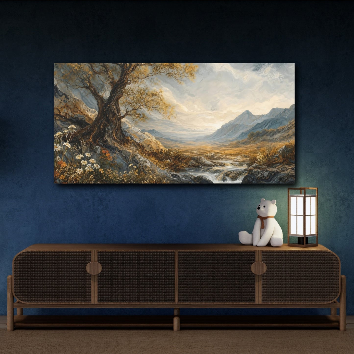 Mockup 4. Nature Gnarly Tree Golden Tree Landscape shown as stretched canvas wall art