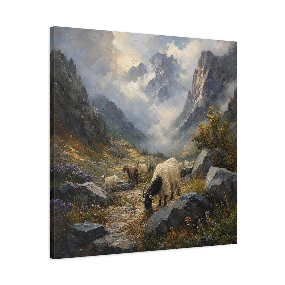 Side Mockup 3. Nature Goats Mountain Goats shown as stretched canvas wall art