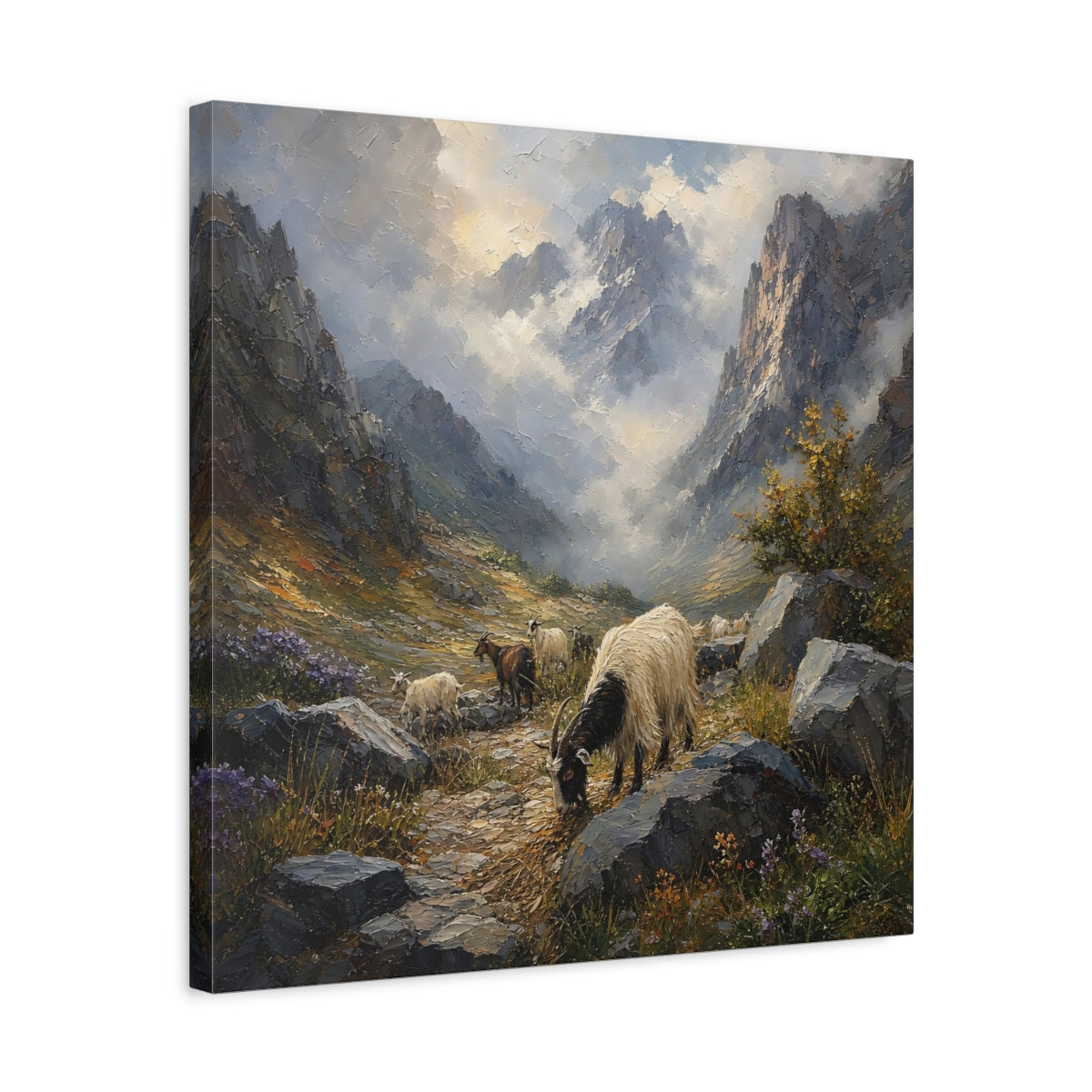 Side Mockup 5. Nature Goats Mountain Goats shown as stretched canvas wall art