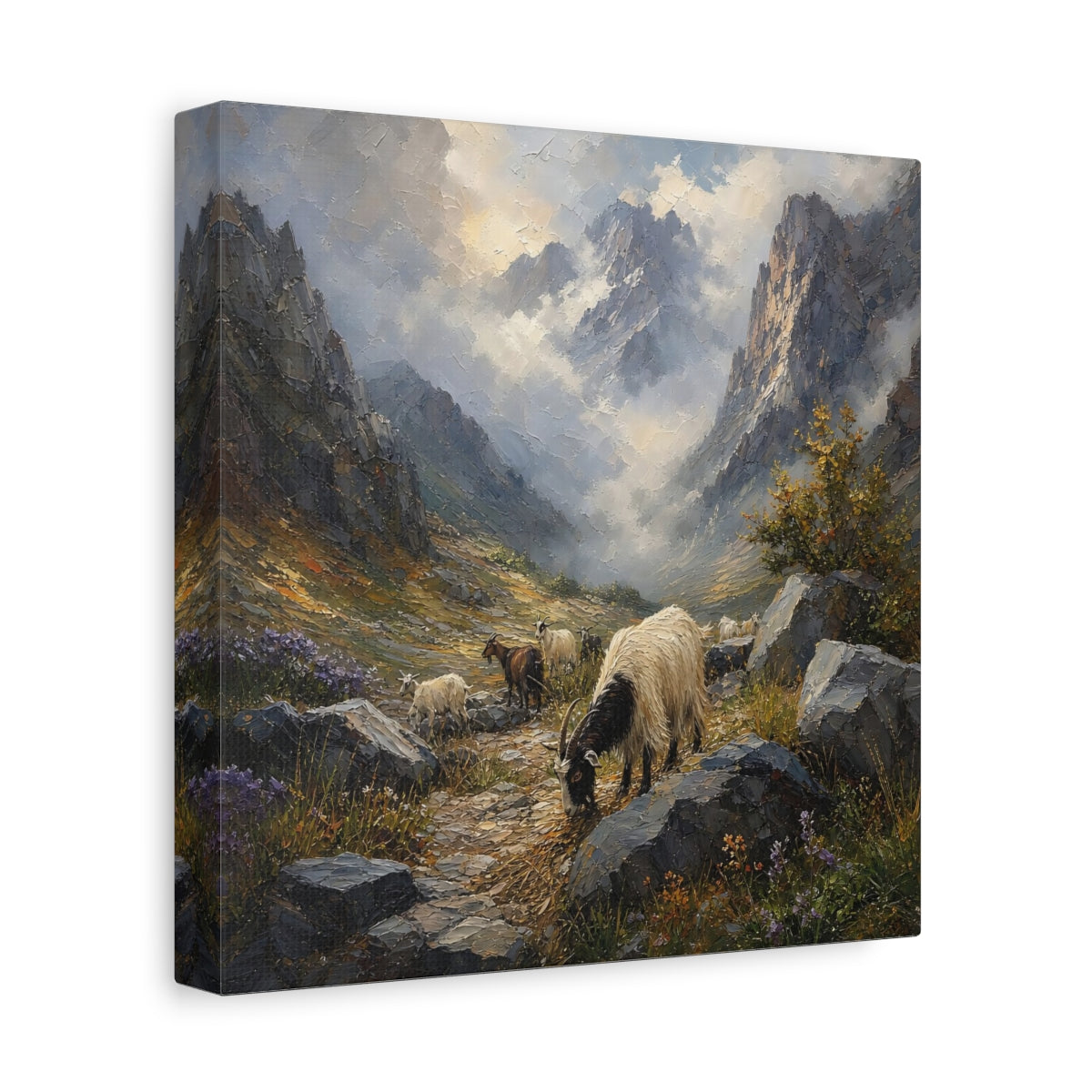 Side Mockup 9. Nature Goats Mountain Goats shown as stretched canvas wall art