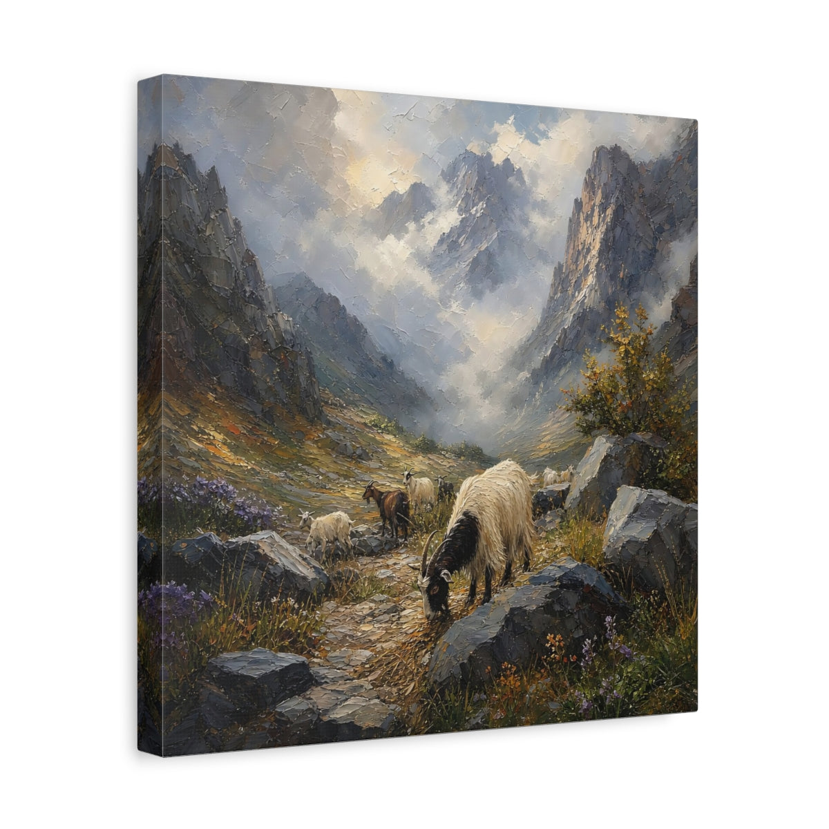 Side Mockup 7. Nature Goats Mountain Goats shown as stretched canvas wall art