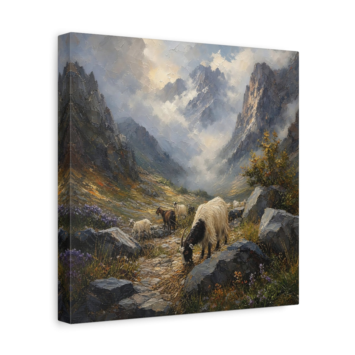 Side Mockup 8. Nature Goats Mountain Goats shown as stretched canvas wall art