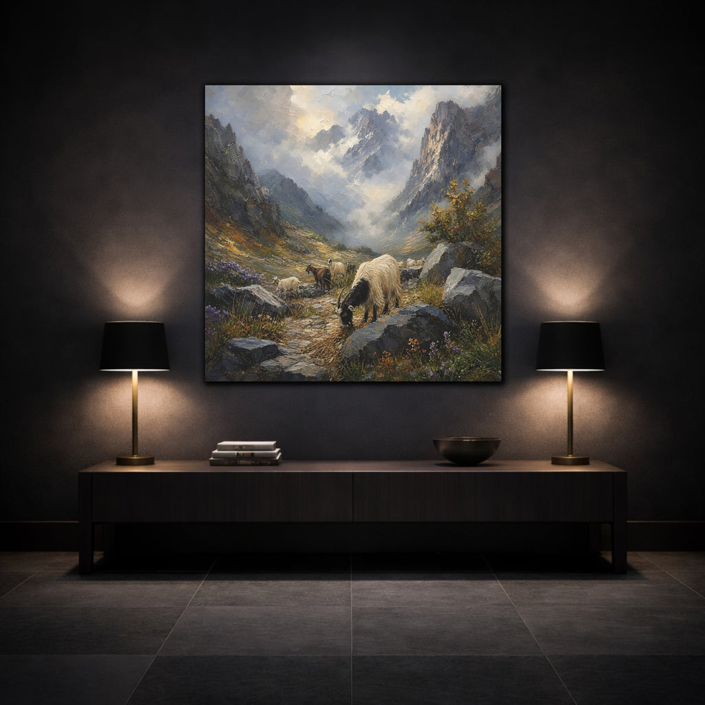 Mockup 3. Nature Goats Mountain Goats shown as stretched canvas wall art
