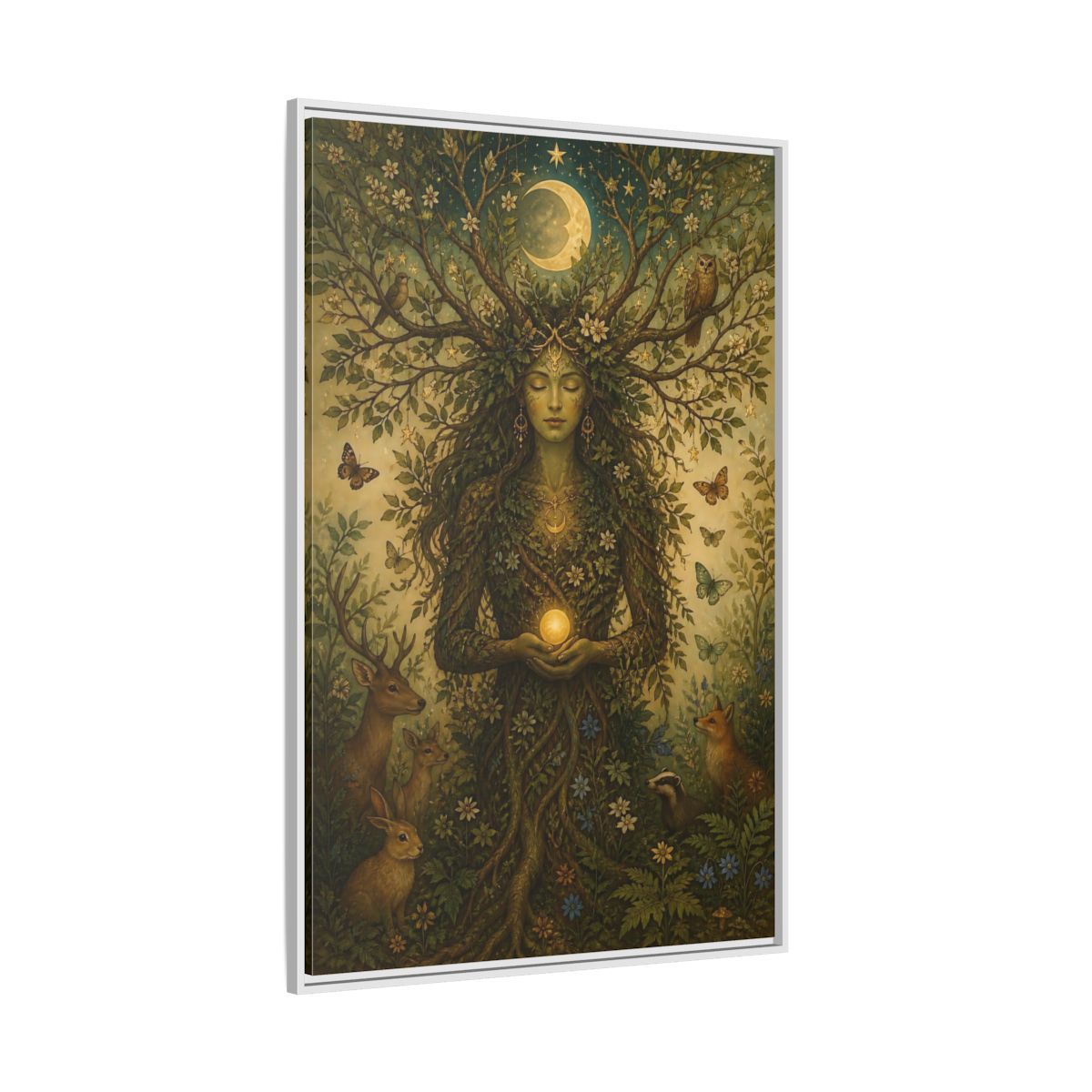 Side Mockup 7. Nature Nature Goddess Green And Gold shown as stretched canvas wall art