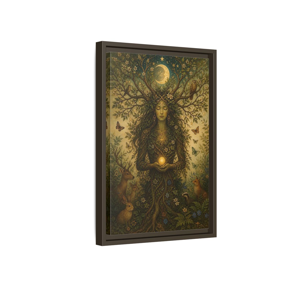 Side Mockup 5. Nature Nature Goddess Green And Gold shown as stretched canvas wall art