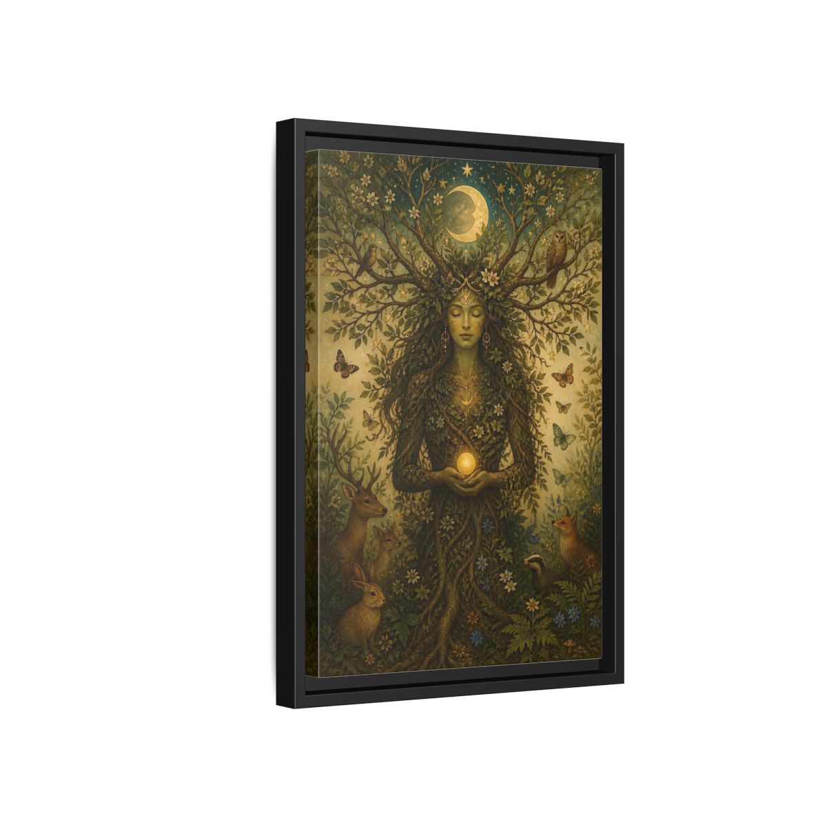 Side Mockup 6. Nature Nature Goddess Green And Gold shown as stretched canvas wall art