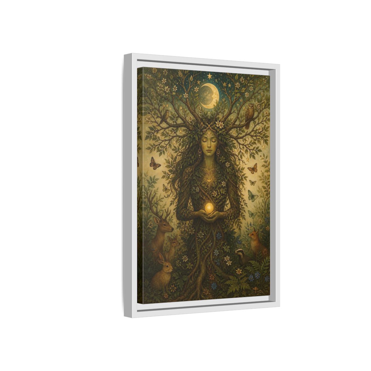 Side Mockup 4. Nature Nature Goddess Green And Gold shown as stretched canvas wall art