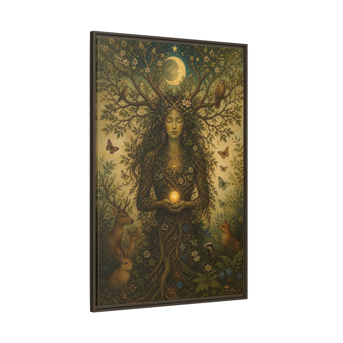 Side Mockup 8. Nature Nature Goddess Green And Gold shown as stretched canvas wall art