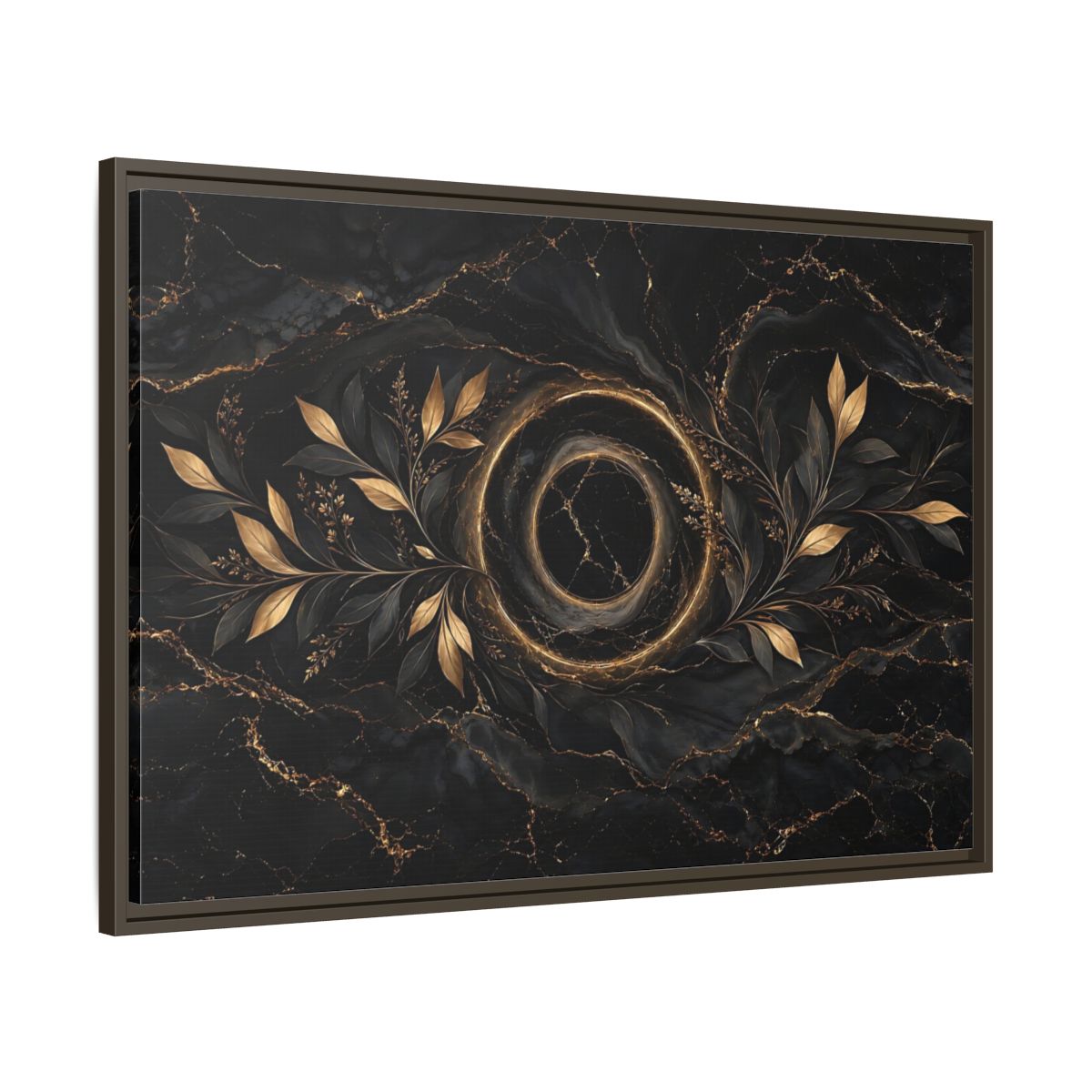 Main Mockup. Nature Golden Branches Black And Gold shown as stretched canvas wall art