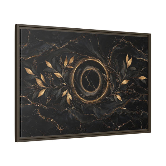 Main Mockup. Nature Golden Branches Black And Gold shown as stretched canvas wall art