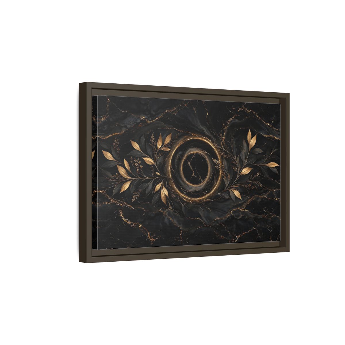 Side Mockup 5. Nature Golden Branches Black And Gold shown as stretched canvas wall art