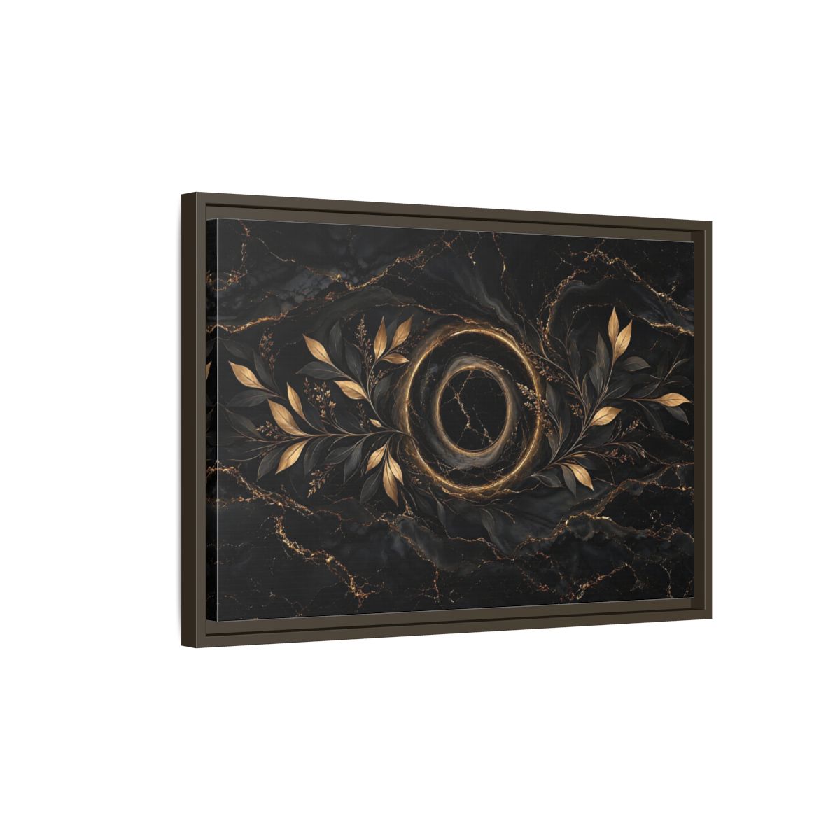 Side Mockup 2. Nature Golden Branches Black And Gold shown as stretched canvas wall art