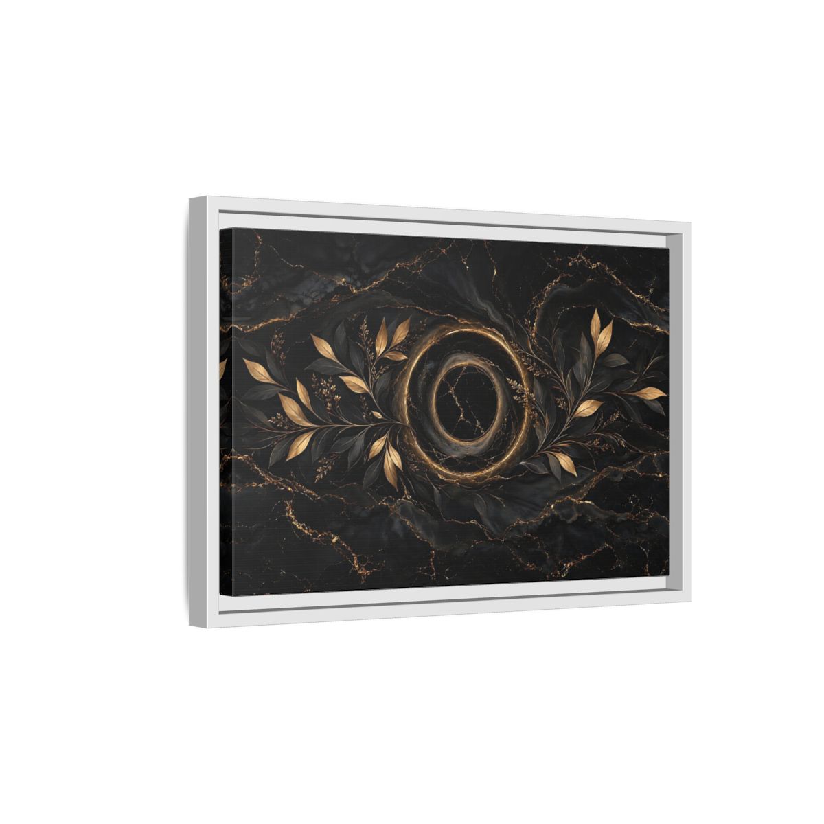 Side Mockup 4. Nature Golden Branches Black And Gold shown as stretched canvas wall art