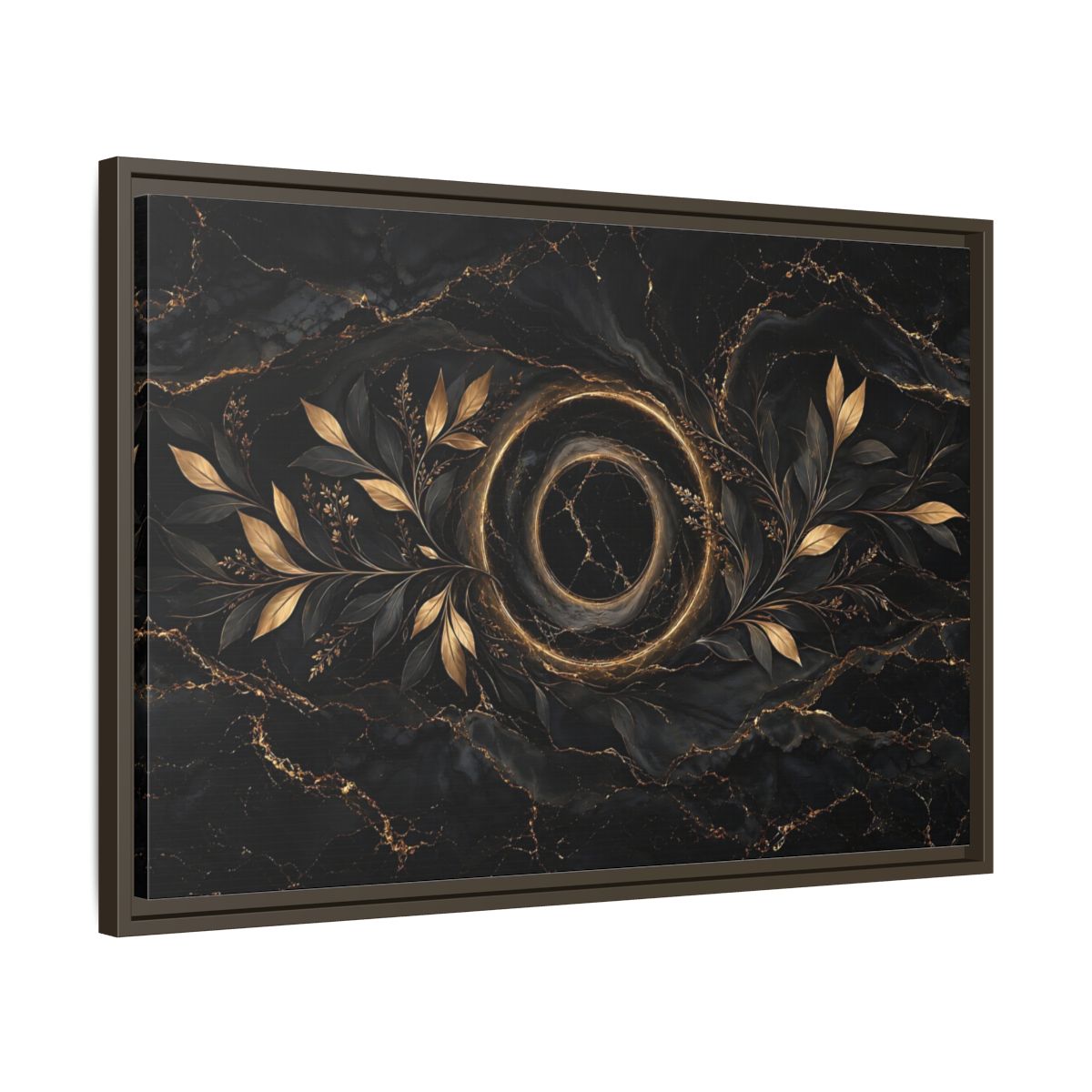 Side Mockup 11. Nature Golden Branches Black And Gold shown as stretched canvas wall art
