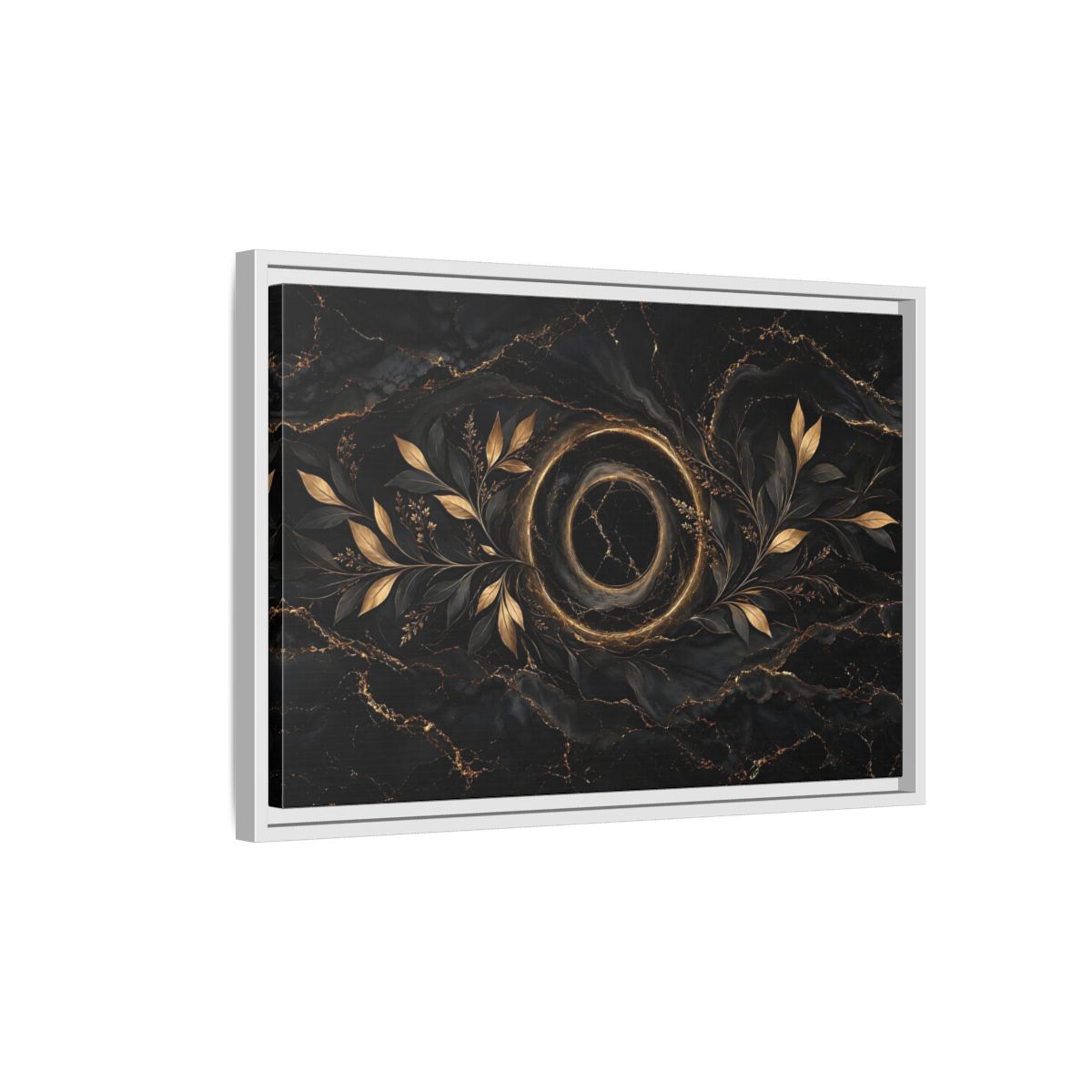 Side Mockup 1. Nature Golden Branches Black And Gold shown as stretched canvas wall art