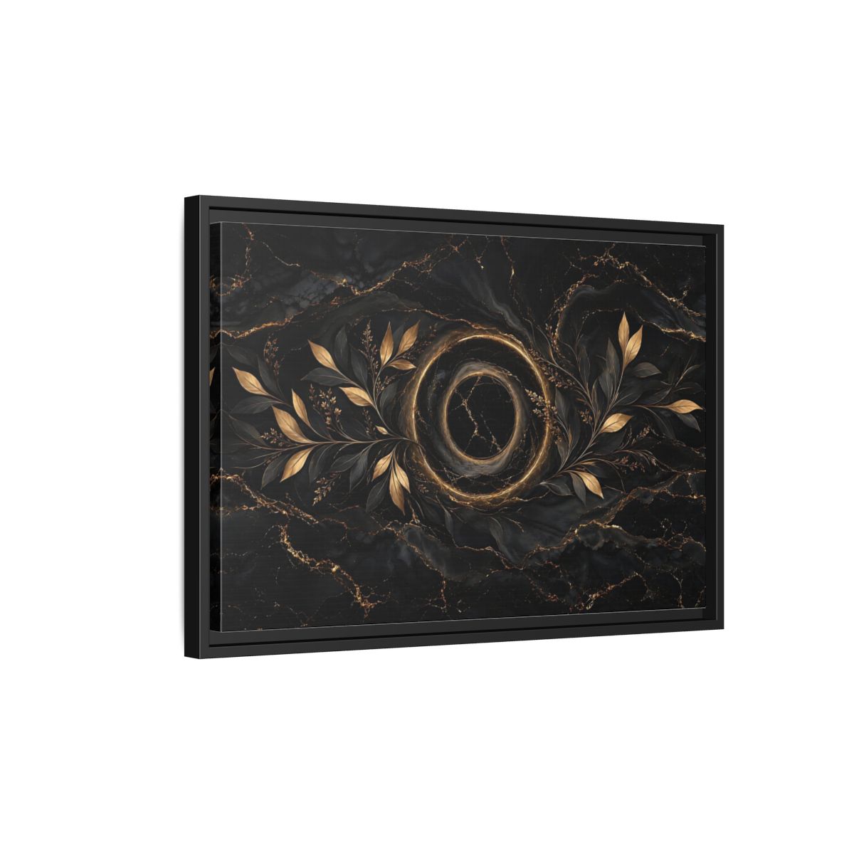 Side Mockup 3. Nature Golden Branches Black And Gold shown as stretched canvas wall art