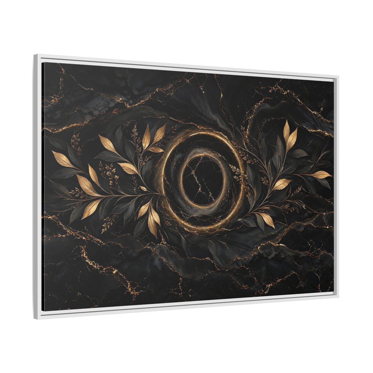 Side Mockup 7. Nature Golden Branches Black And Gold shown as stretched canvas wall art