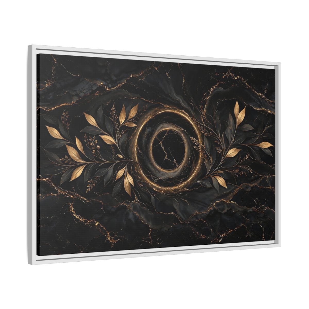 Side Mockup 9. Nature Golden Branches Black And Gold shown as stretched canvas wall art