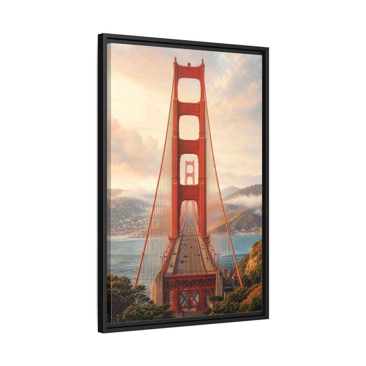 Side Mockup 14. Nature Golden Gate Orange And Blue shown as stretched canvas wall art