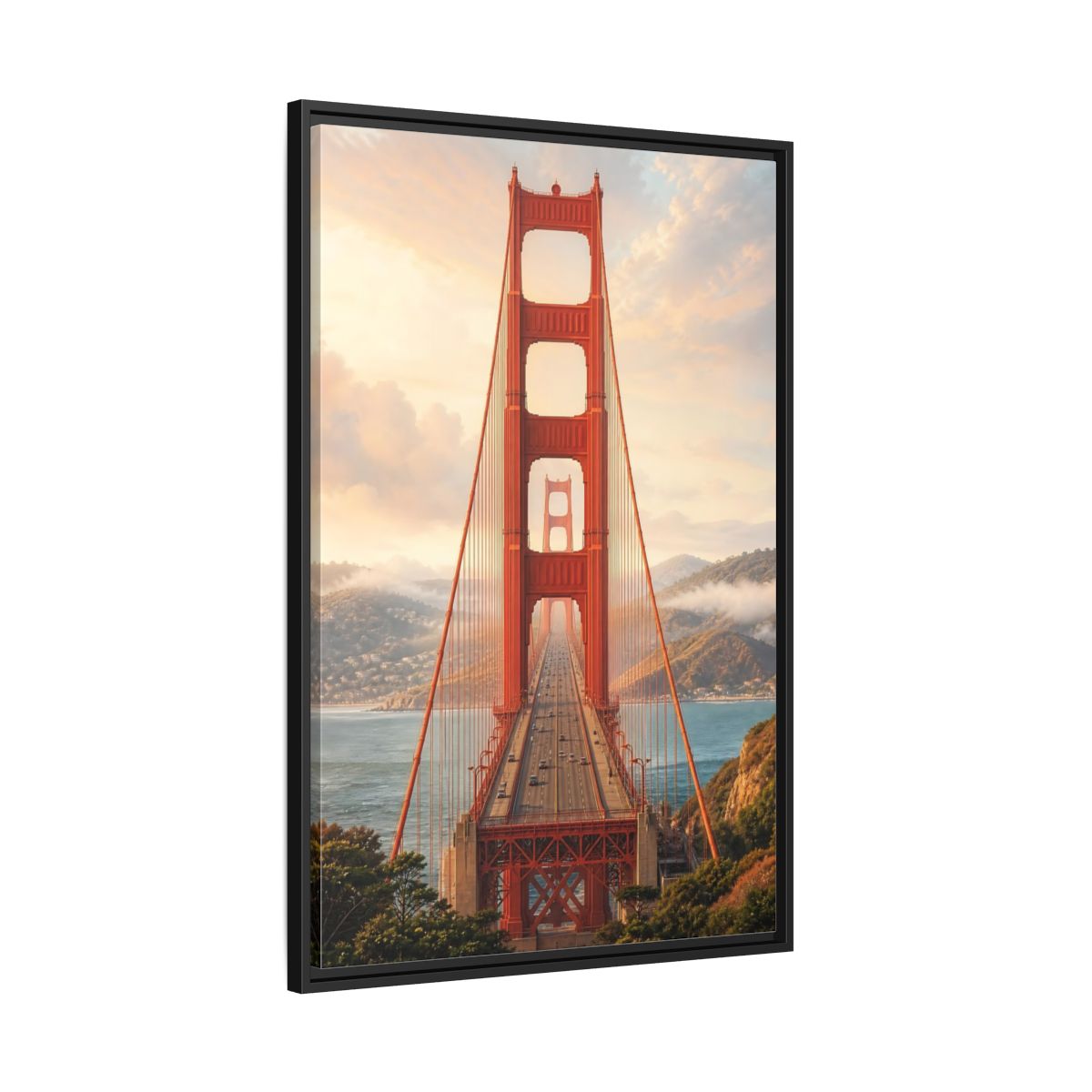 Side Mockup 13. Nature Golden Gate Orange And Blue shown as stretched canvas wall art