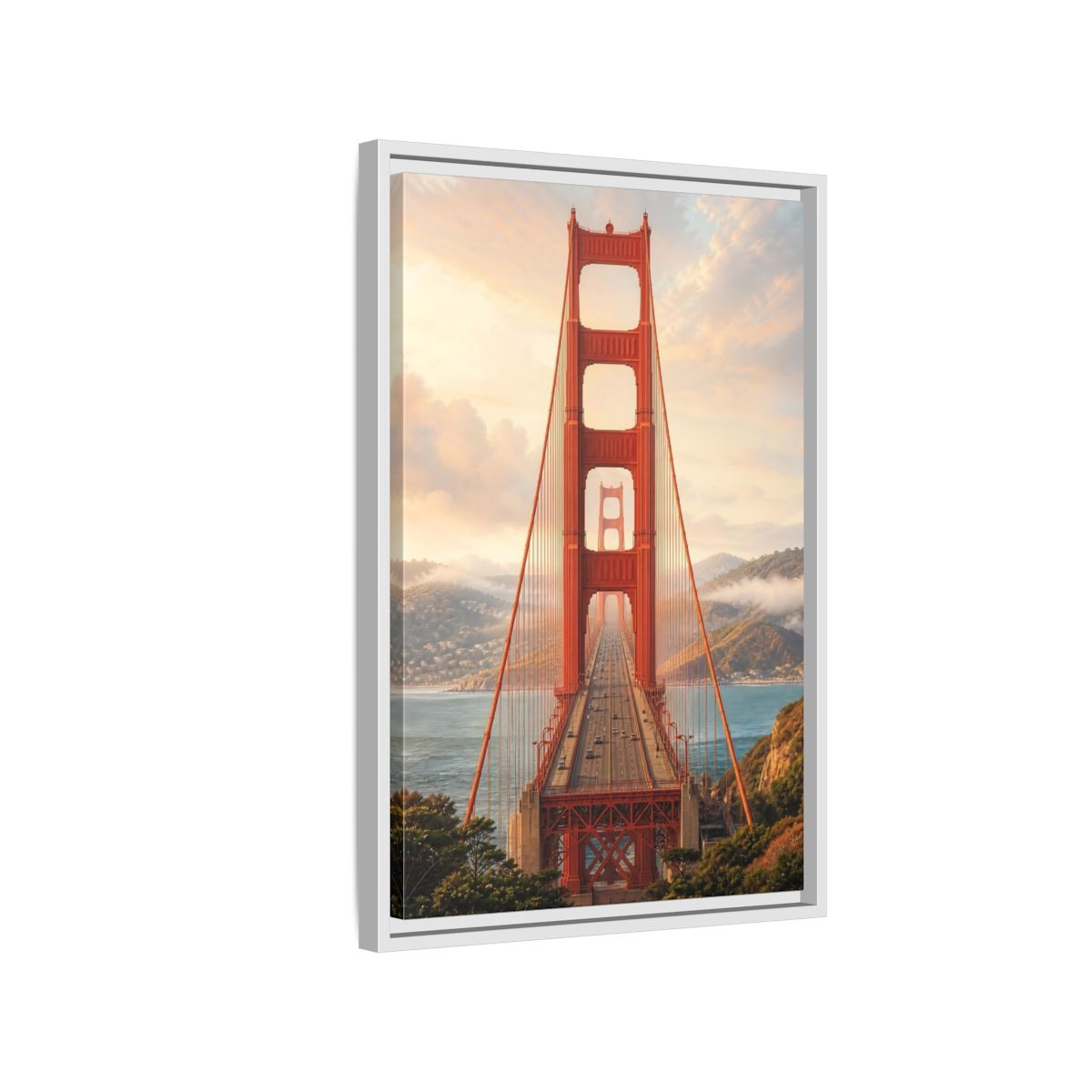 Side Mockup 1. Nature Golden Gate Orange And Blue shown as stretched canvas wall art
