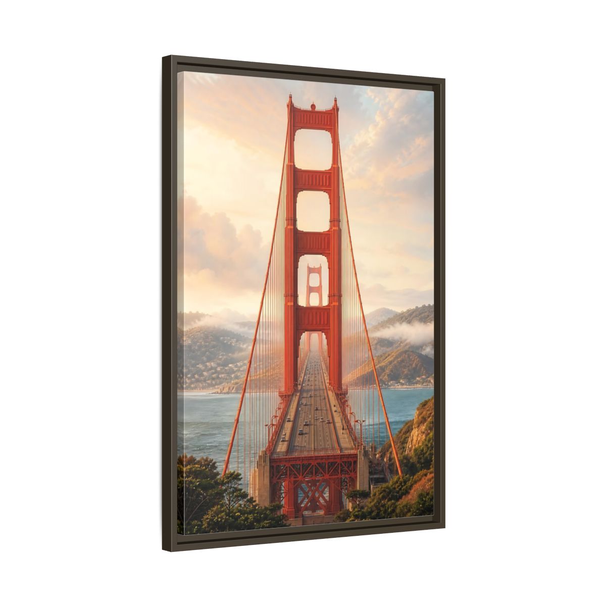 Side Mockup 11. Nature Golden Gate Orange And Blue shown as stretched canvas wall art
