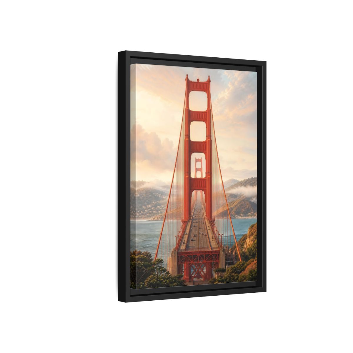 Side Mockup 6. Nature Golden Gate Orange And Blue shown as stretched canvas wall art