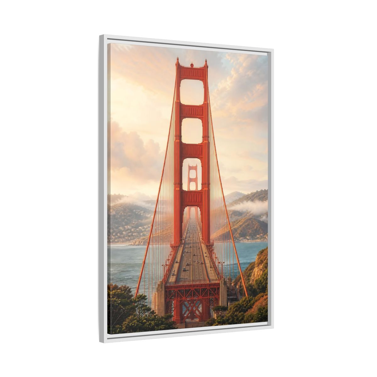 Side Mockup 9. Nature Golden Gate Orange And Blue shown as stretched canvas wall art