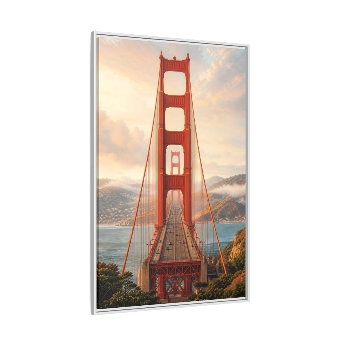Side Mockup 7. Nature Golden Gate Orange And Blue shown as stretched canvas wall art