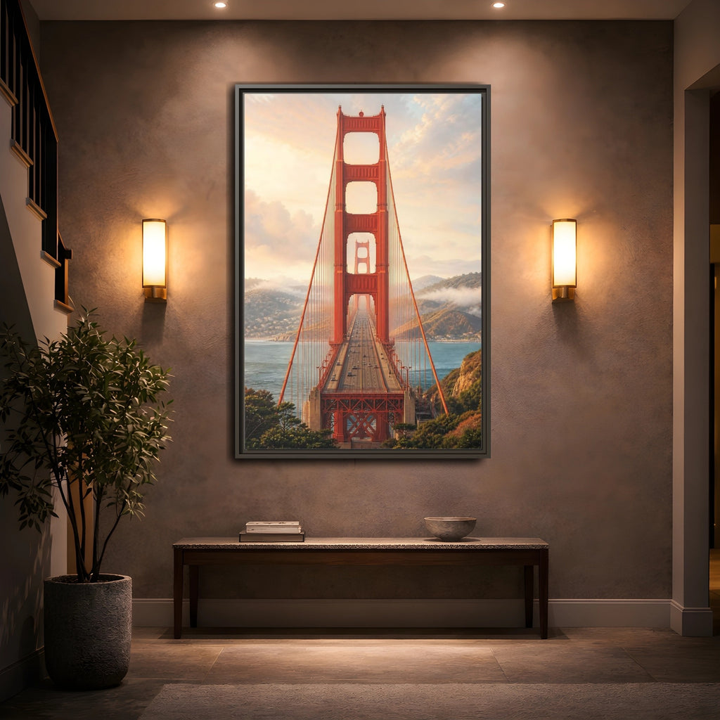 Mockup 2. Nature Golden Gate Orange And Blue shown as stretched canvas wall art