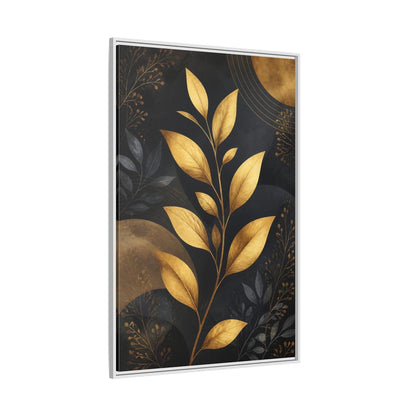 Nature Golden Leaves Gold and Black Framed Canvas Wall Art - Living Room, Above Fireplace shown as canvas wall art
