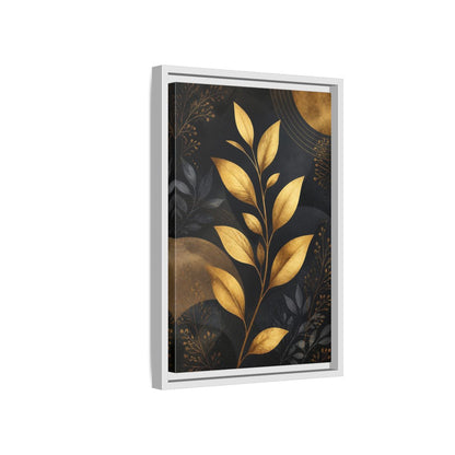 Nature Golden Leaves Gold and Black Framed Canvas Wall Art - Living Room, Above Fireplace shown as canvas wall art