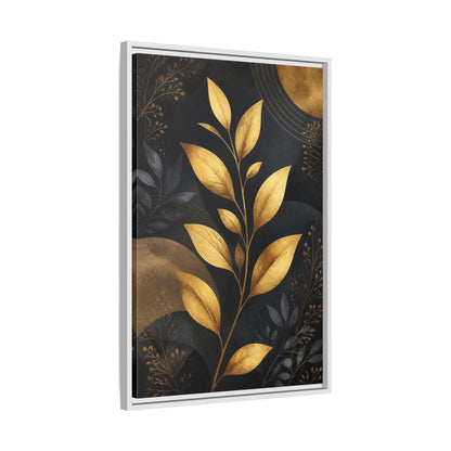 Nature Golden Leaves Gold and Black Framed Canvas Wall Art - Living Room, Above Fireplace shown as canvas wall art