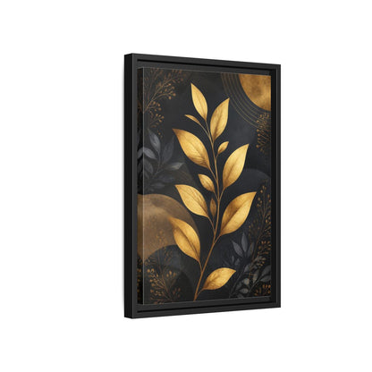 Nature Golden Leaves Gold and Black Framed Canvas Wall Art - Living Room, Above Fireplace shown as canvas wall art