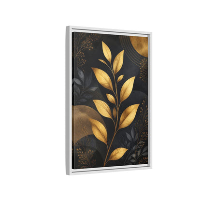 Nature Golden Leaves Gold and Black Framed Canvas Wall Art - Living Room, Above Fireplace shown as canvas wall art