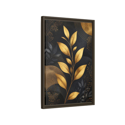 Nature Golden Leaves Gold and Black Framed Canvas Wall Art - Living Room, Above Fireplace shown as canvas wall art