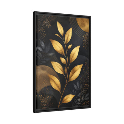 Nature Golden Leaves Gold and Black Framed Canvas Wall Art - Living Room, Above Fireplace shown as canvas wall art